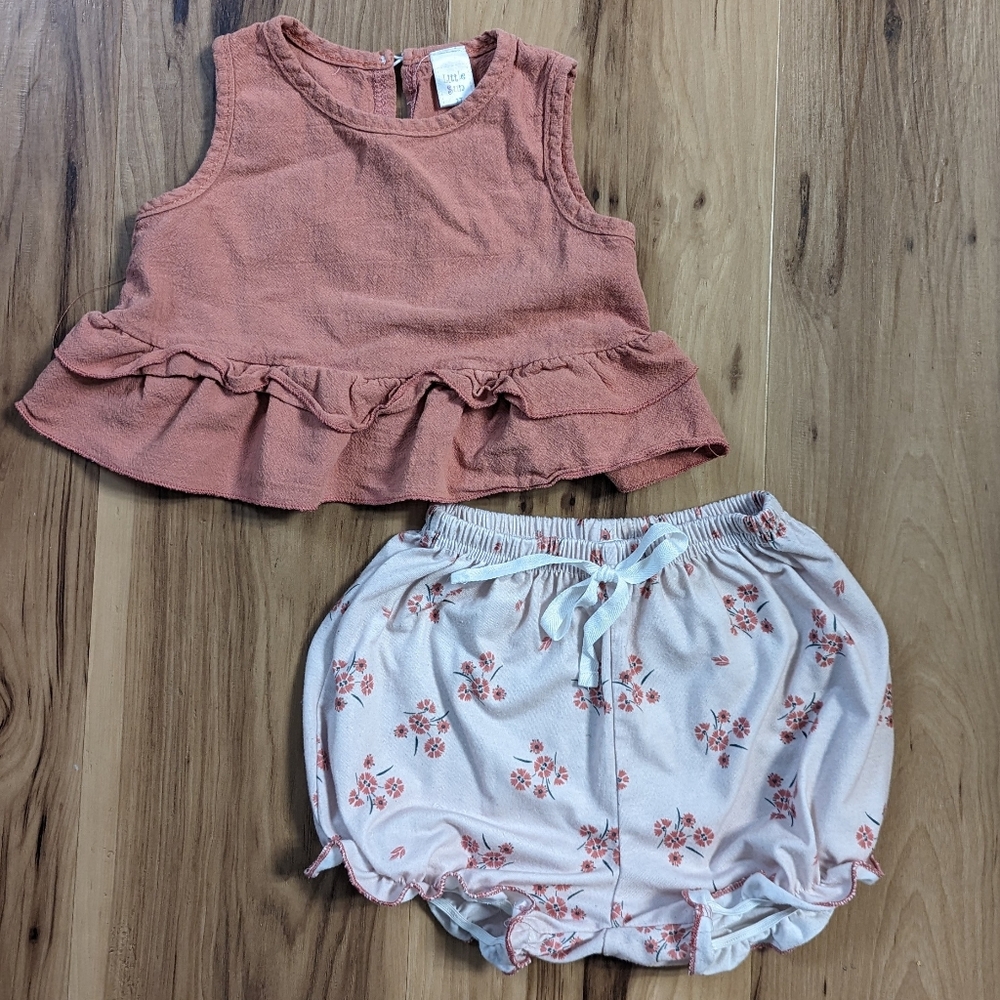 Toddler Size 2T Pink Ruffle Tank Top and Floral Bloomers Matching Set